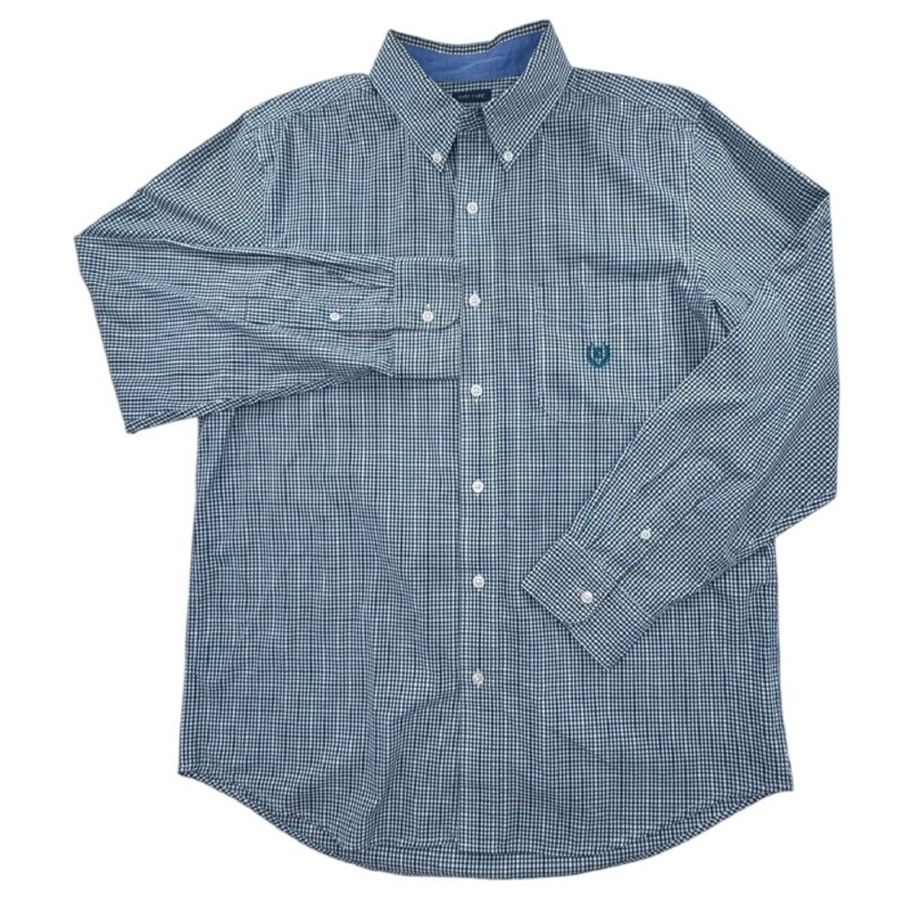 Chaps Gingham Button Down Shirt Long Sleeve Easy‎ Care Blue Size M
